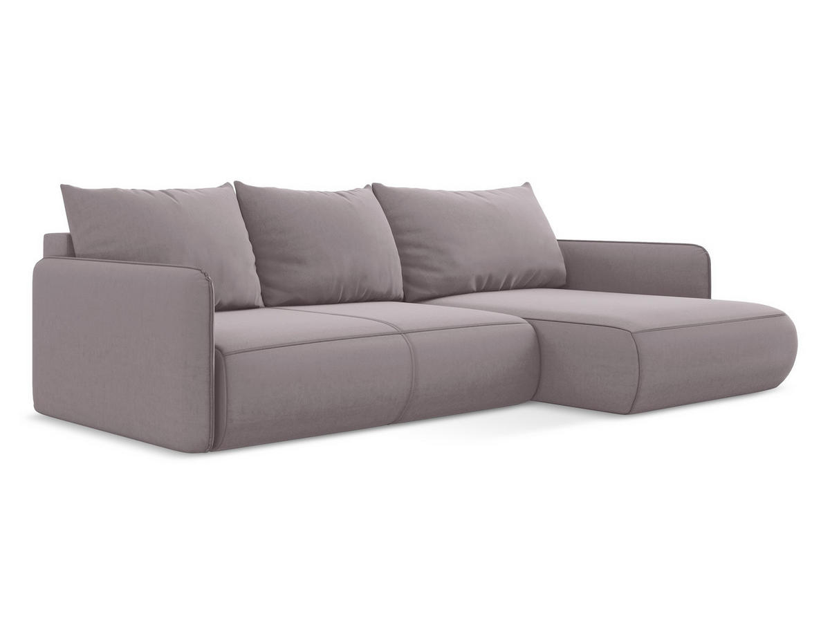 ECKSOFA mit Schlaffunktion Samt Stoff Violett - Lila/Flieder, Kunststoff/Textil (240/148cm) - Makamii