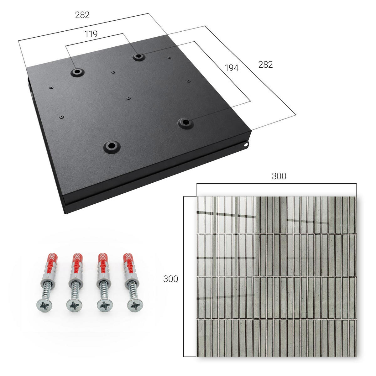 SCHLÜSSELBOX Schwarz 30x30 cm- Türöffnung nach rechts - Graue Fliesen - Grau, Metall (30/30/5cm) - TULUP