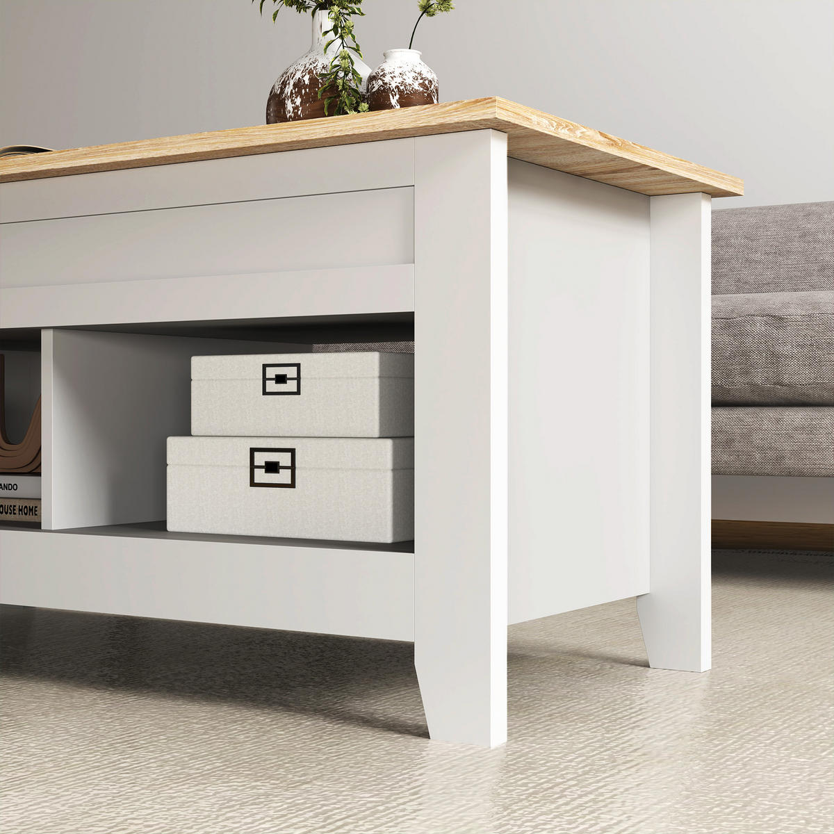COUCHTISCH DE-15802 klappbare Platte Weiß - Weiß, Holzwerkstoff (105/50/62.5cm) - ComfortXL