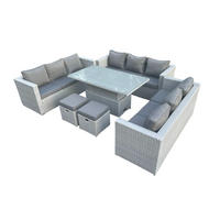 GARTENSOFA SET mit höhenverstellbarer Tisch Polyrattan Helles Grau 6-teilige - Hellgrau, Metall - Fimous