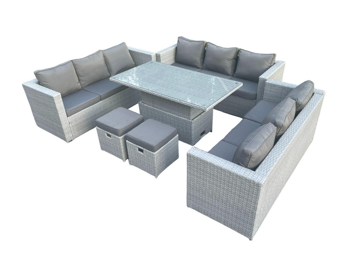 GARTENSOFA SET mit höhenverstellbarer Tisch Polyrattan Helles Grau 6-teilige - Hellgrau, Metall - Fimous