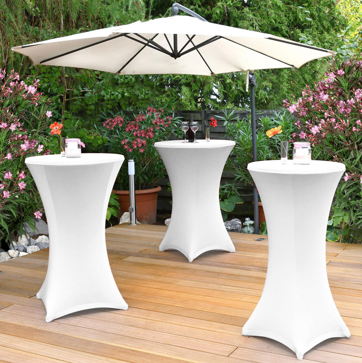 STEHTISCHHUSSE Stella Ø 70cm Weiß (5tlg) - Weiß, Textil (70/110cm) - Beautissu 