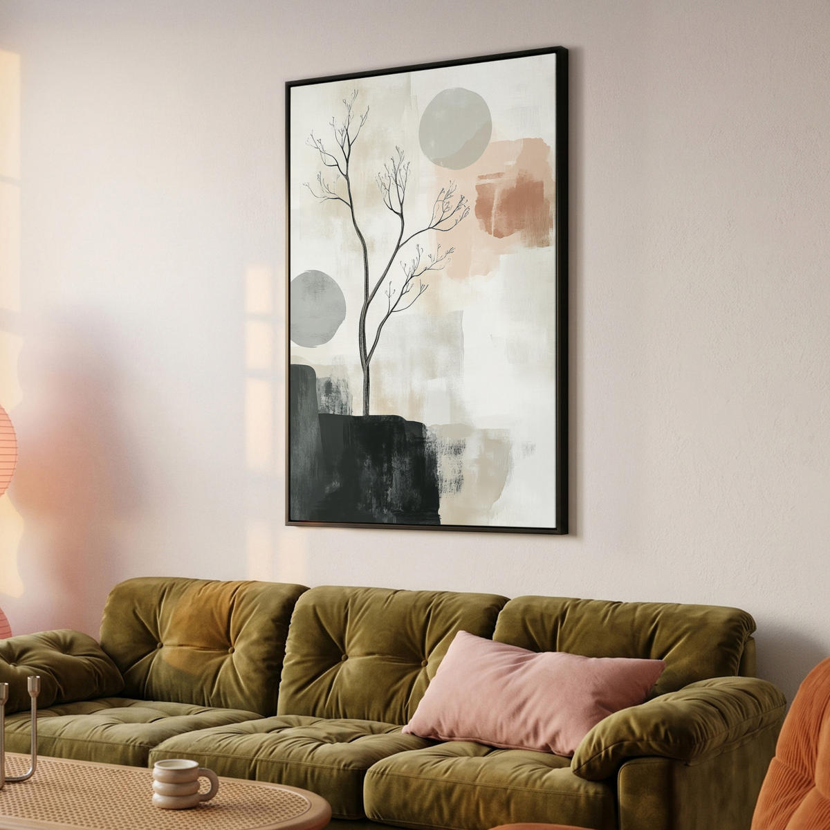 LEINWAND Bilder mit Rahmen - Wabi sabi - Beige - Pflanze - 100x150 - Sandfarben, Textil (100/150cm) - MuchoWow