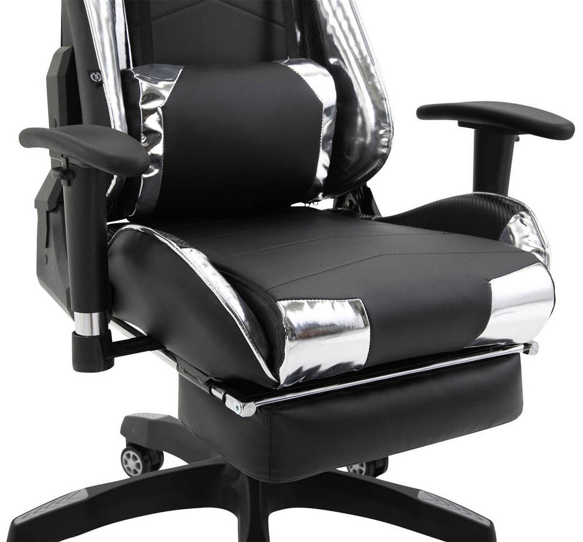 BÜROSTUHL Racing Turbine mit Fußablage glanz, Schwarz/Weiß - Weiß, Kunststoff/Textil (67/142/58cm) - TPFLiving