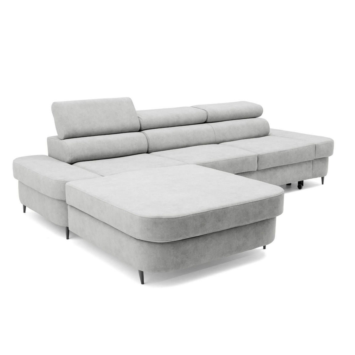 ECKSOFA JAZZ L Links mit Schlaffunktion 127x216 Velours Hellgrau - Hellgrau/Schwarz, Holz/Textil (285/237cm) - Muffo
