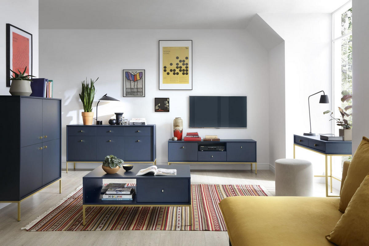 KOMMODE - kommode Melody I 104 4D Dunkelblau + Gold - Goldfarben/Dunkelblau, Holzwerkstoff (104/125/39cm) - Möblo