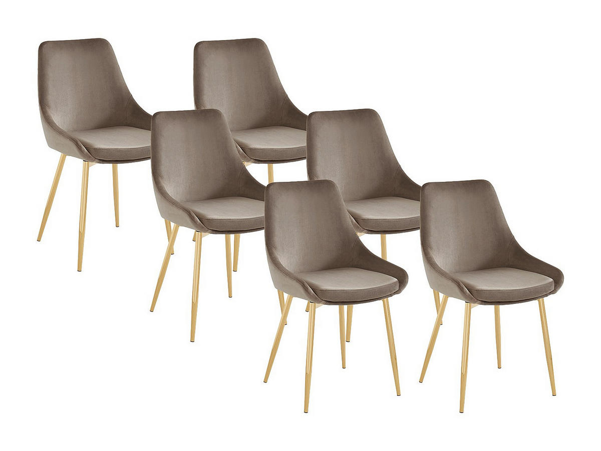 STUHL 6er-Set - Samt & Goldfarbenes Metall - Taupe - MASURIE - Taupe/Goldfarben, Textil (56/85.5/49cm) - Vente-Unique
