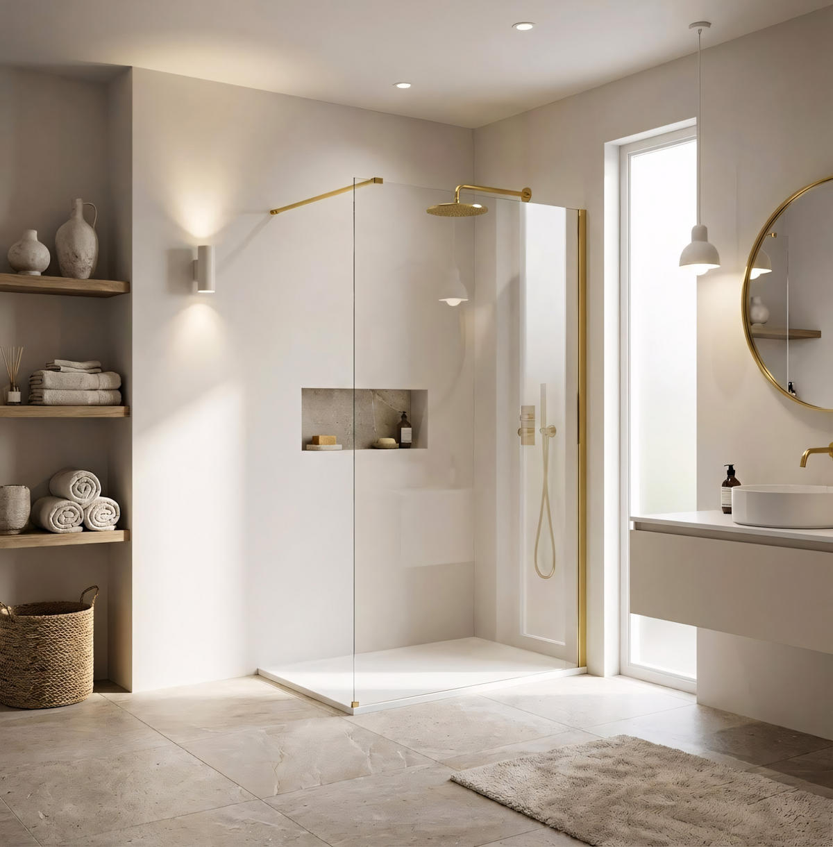 DUSCHWAND Rea Flexi Transparent / Gold 70 - Goldfarben, Glas (120/70/195cm) - REA