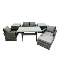 GARTENMÖBELSET mit 2 Sesseln,Zweisitzer,Fußhocker,Esstisch,2 Beistelltischen Polyrattan Dunkelgrau 5-Sitzer - Dunkelgrau/Grau, Glas/Kunststoff - Fimous