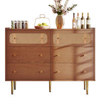 KOMMODE 120/40/90 cm mit 6 Schubladen und Rattanfronten - Naturfarben, Metall (120/90/40cm) - BEAOK