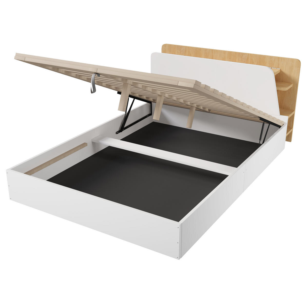 KINDERBETT 140/200 cm in Weiß & Natur mit Stauraum, LED und USB - Weiß/Naturfarben, Holz/Holzwerkstoff (140/200cm) - WISHDOR