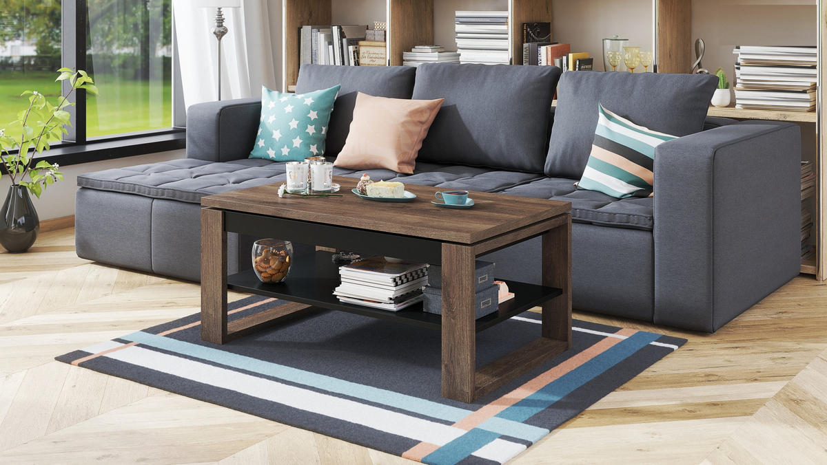 COUCHTISCH rechteckig Eiche dunkel Schwarz aufklappbar 110/65/50 cm - Dunkelbraun, Holzwerkstoff (65/110/50cm) - designimpex