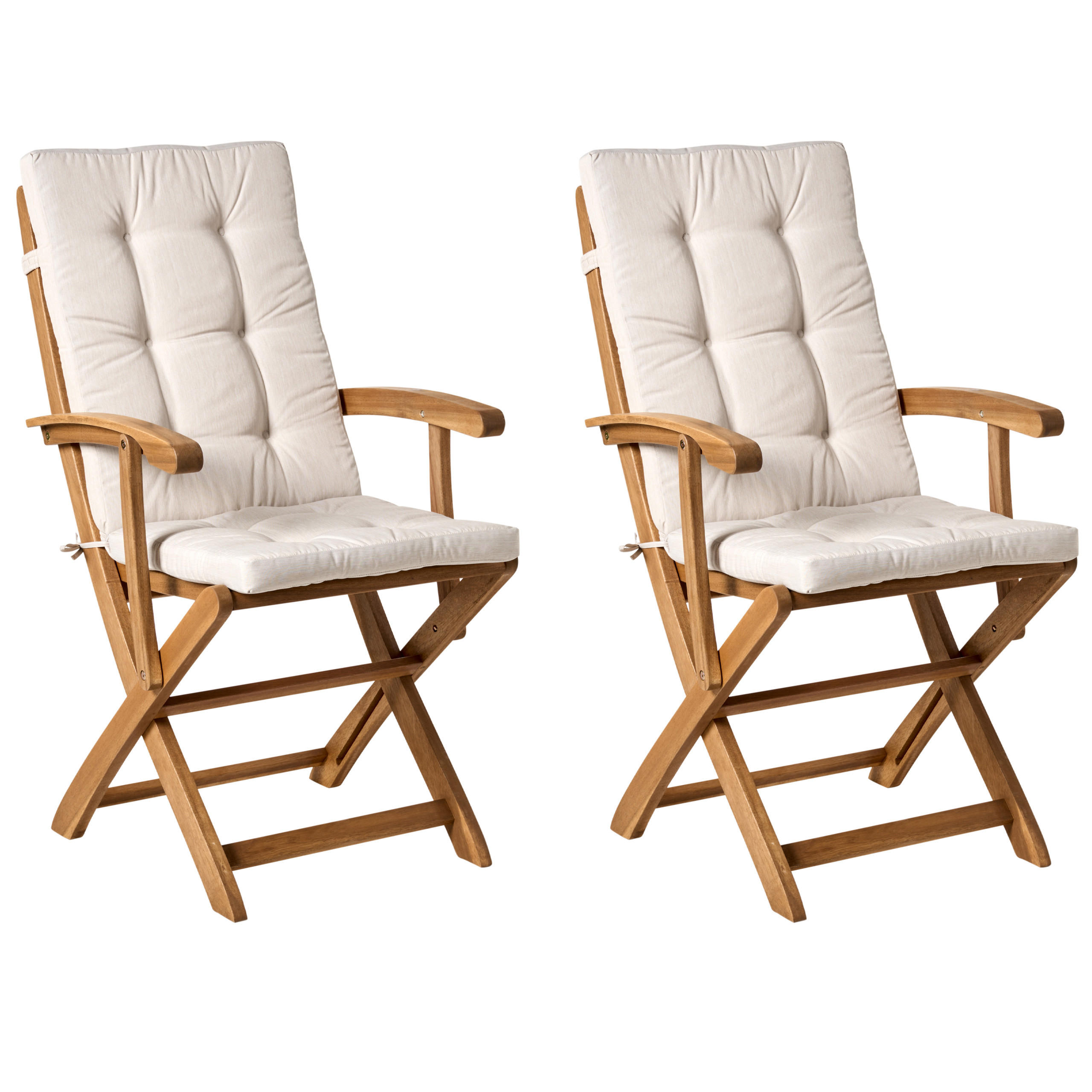 GARTENSTUHL 2er-Set Hellbeige Maui Premium - Beige/Braun, Holz (46/92/48cm) - Beliani