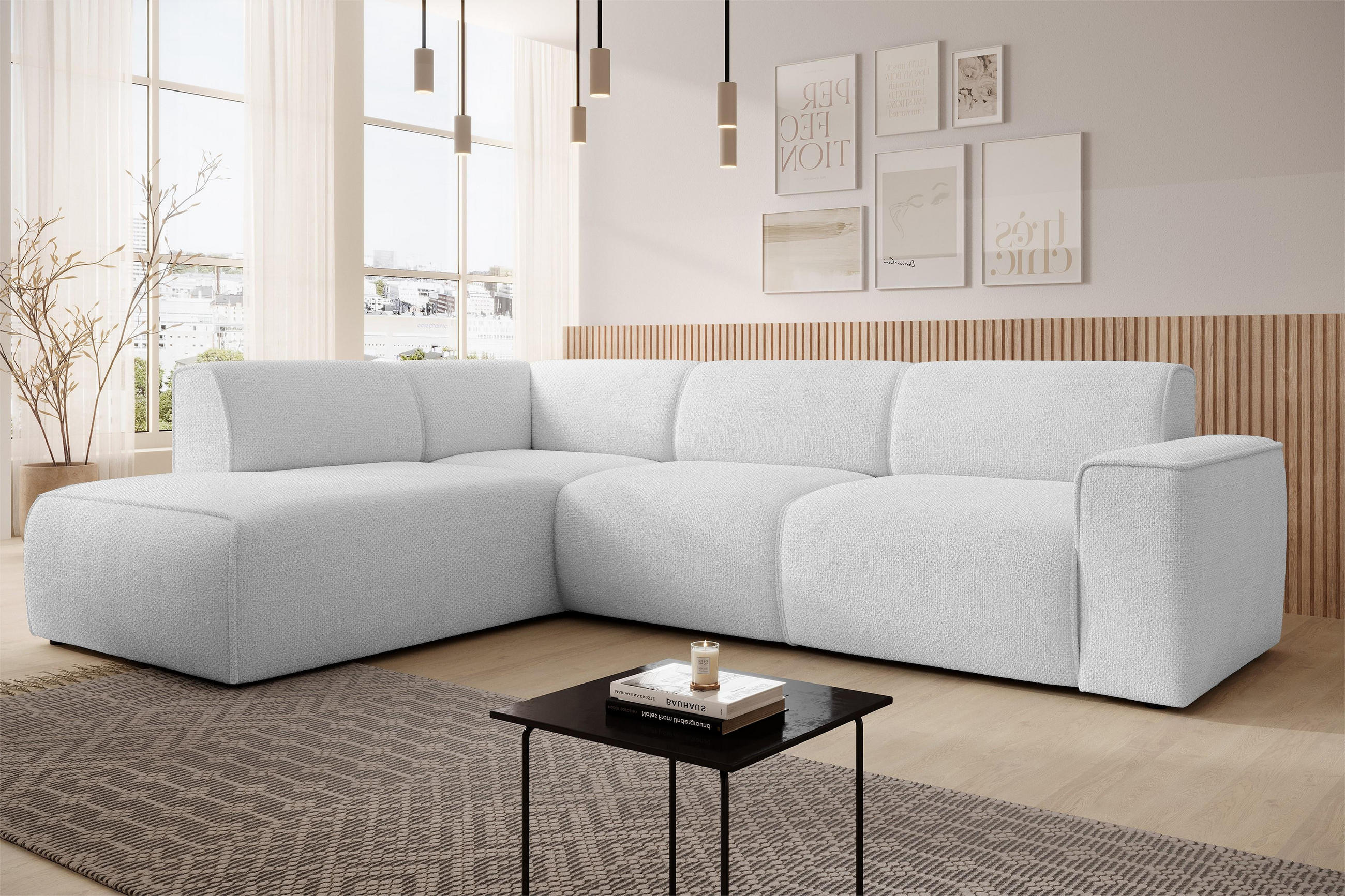 ECKSOFA L Form Didim Ivory 292/220/78 cm – großes Sofa stilvoll & bequem L - Greige/Champagner, Kunststoff/Textil (220/292cm) - AX Living