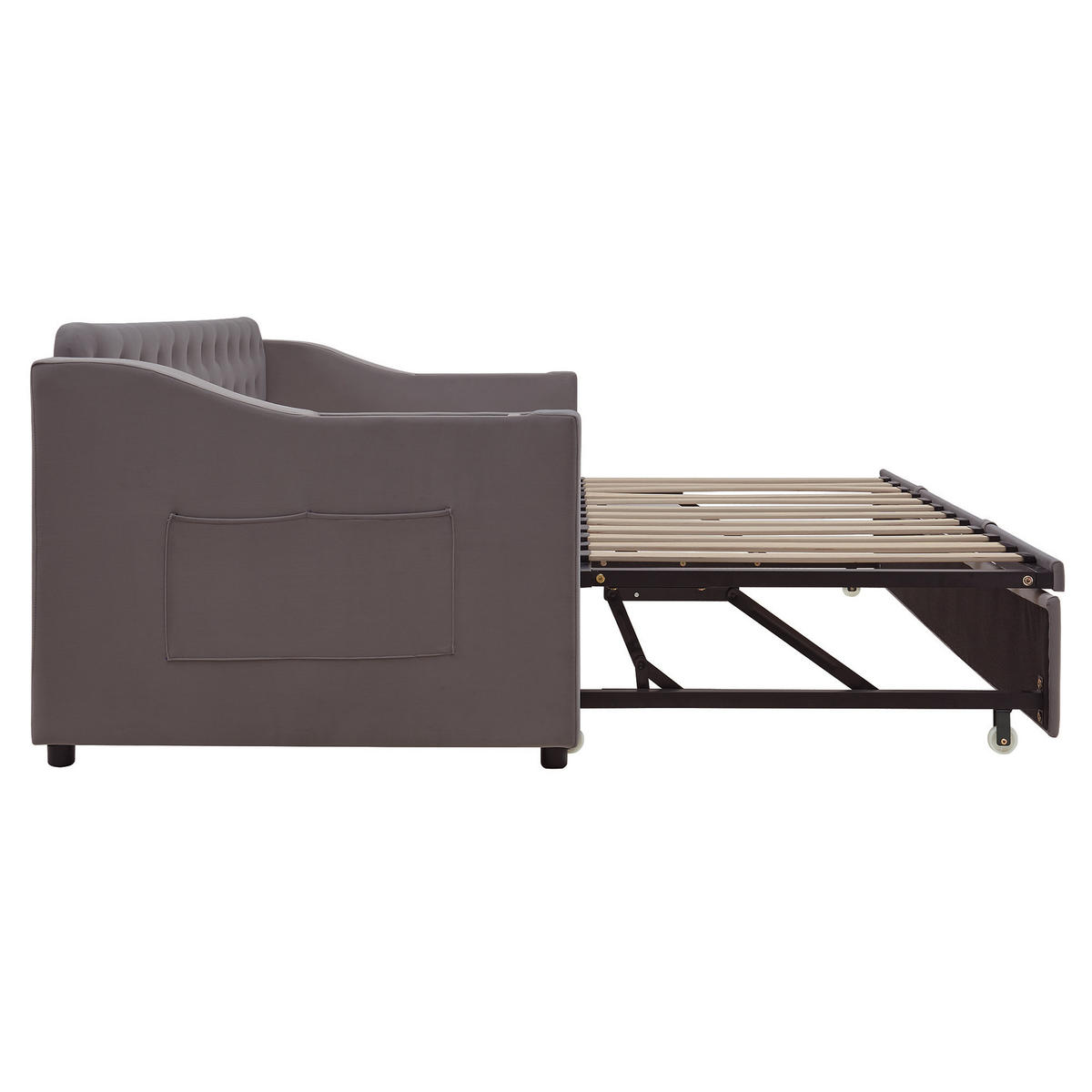 SCHLAFSOFA 90/190 cm & 180/190 cm in Dunkelgrau Samt mit USB, Type-C und Stauraum - Dunkelgrau, Holzwerkstoff/Textil (90/190cm) - WISHDOR
