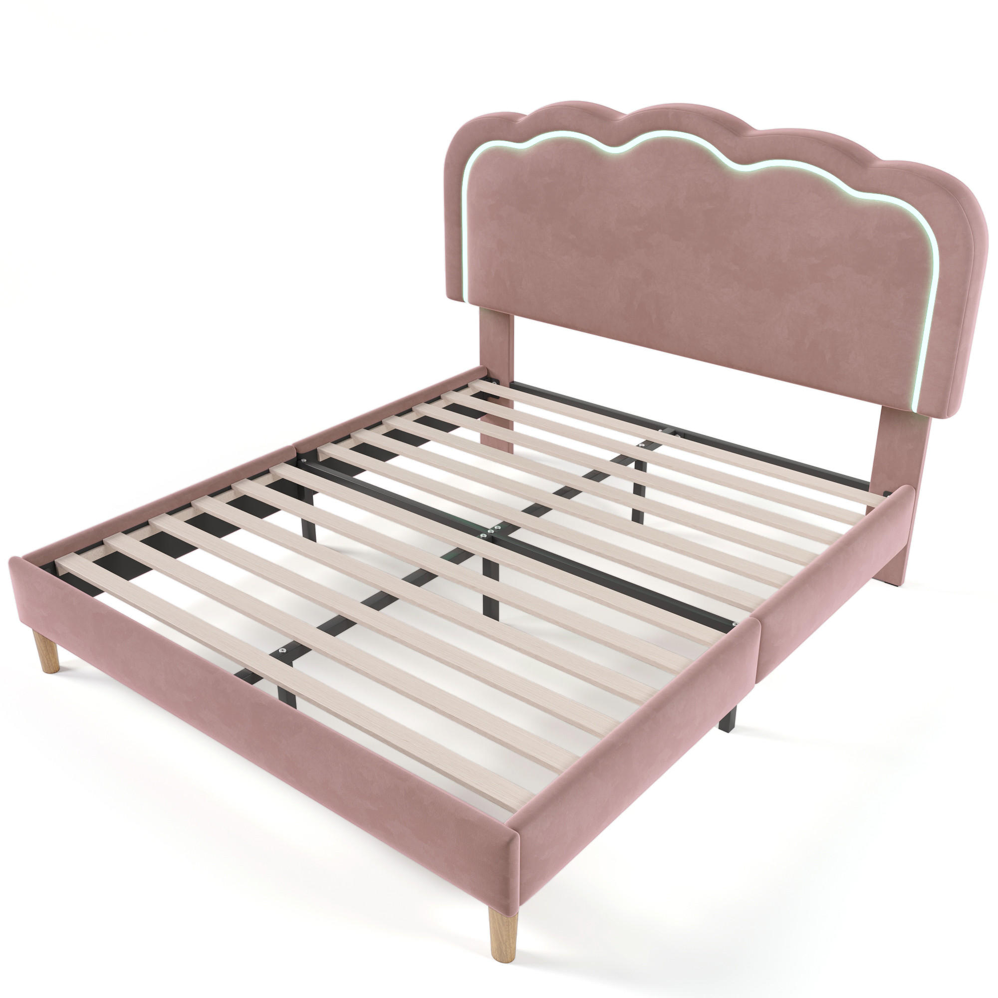 POLSTERBETT 140/200 cm Rosa mit LED und Verstellbares Kopfteil - Rosa, Textil (140/200cm) - Oxeza