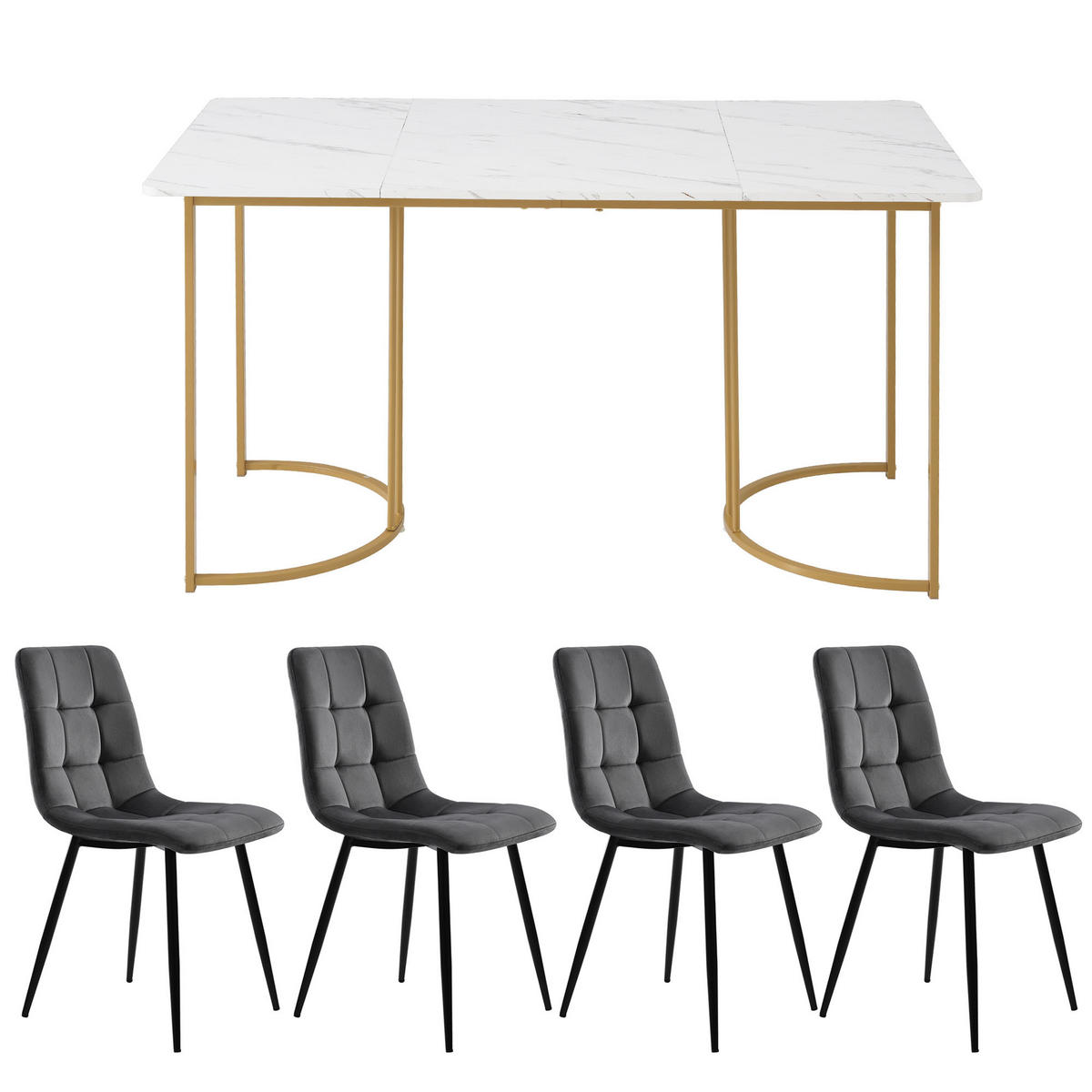 ESSGRUPPE DE-38981 140/80 cm Tisch mit 4 Stühlen Dunkelgrau - Dunkelgrau, Holzwerkstoff (140/75/80cm) - ComfortXL