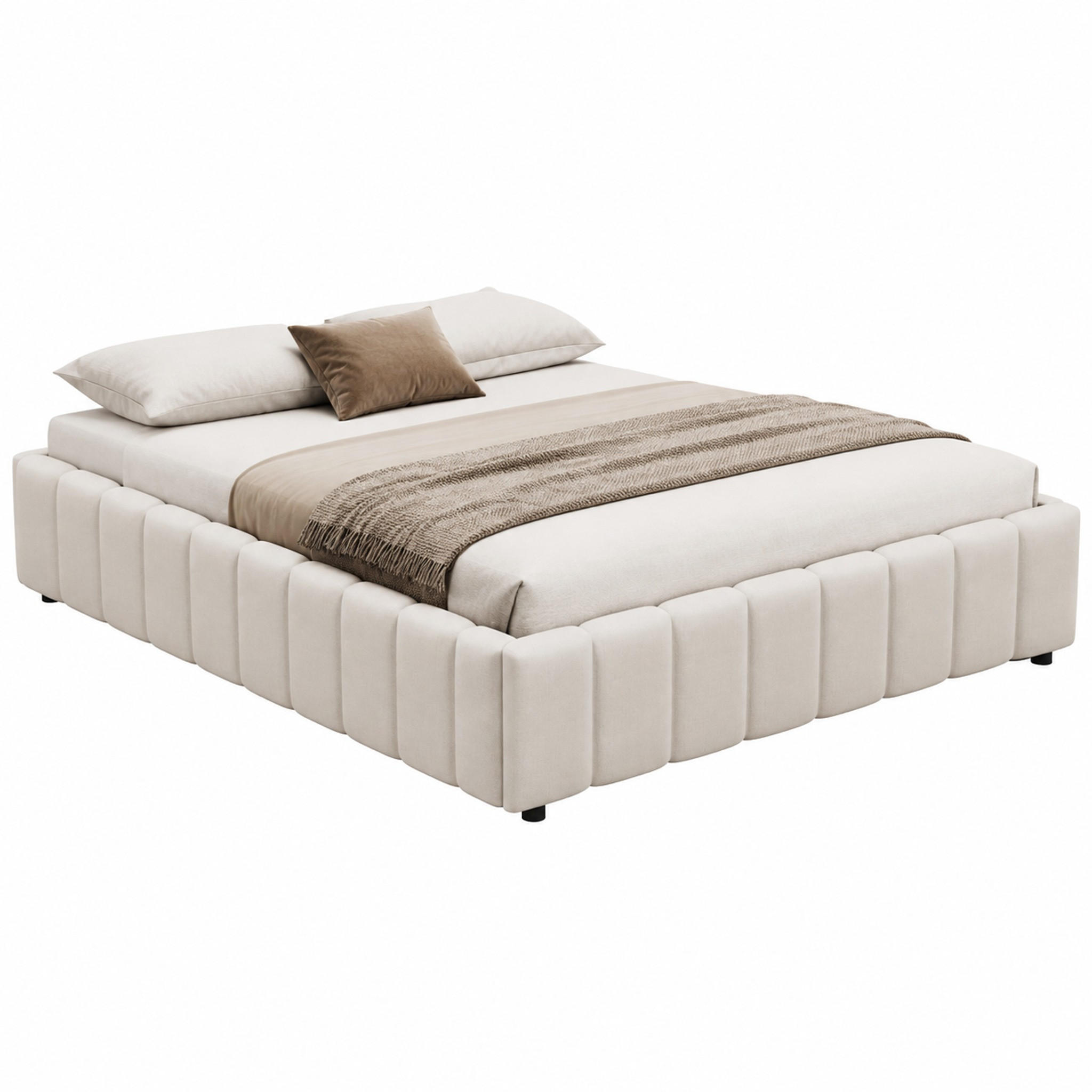 POLSTERBETT mit hydraulischem Stauraum 140x200 cm Leinen Beige - Beige, Metall (140/200cm) - Meubliv