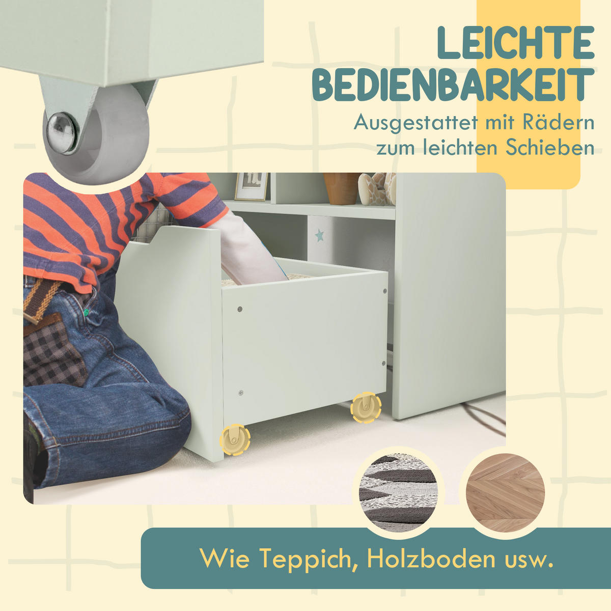 KINDERBÜCHERREGAL - Grün, Holzwerkstoff (29.9/90/60cm) - HOMCOM