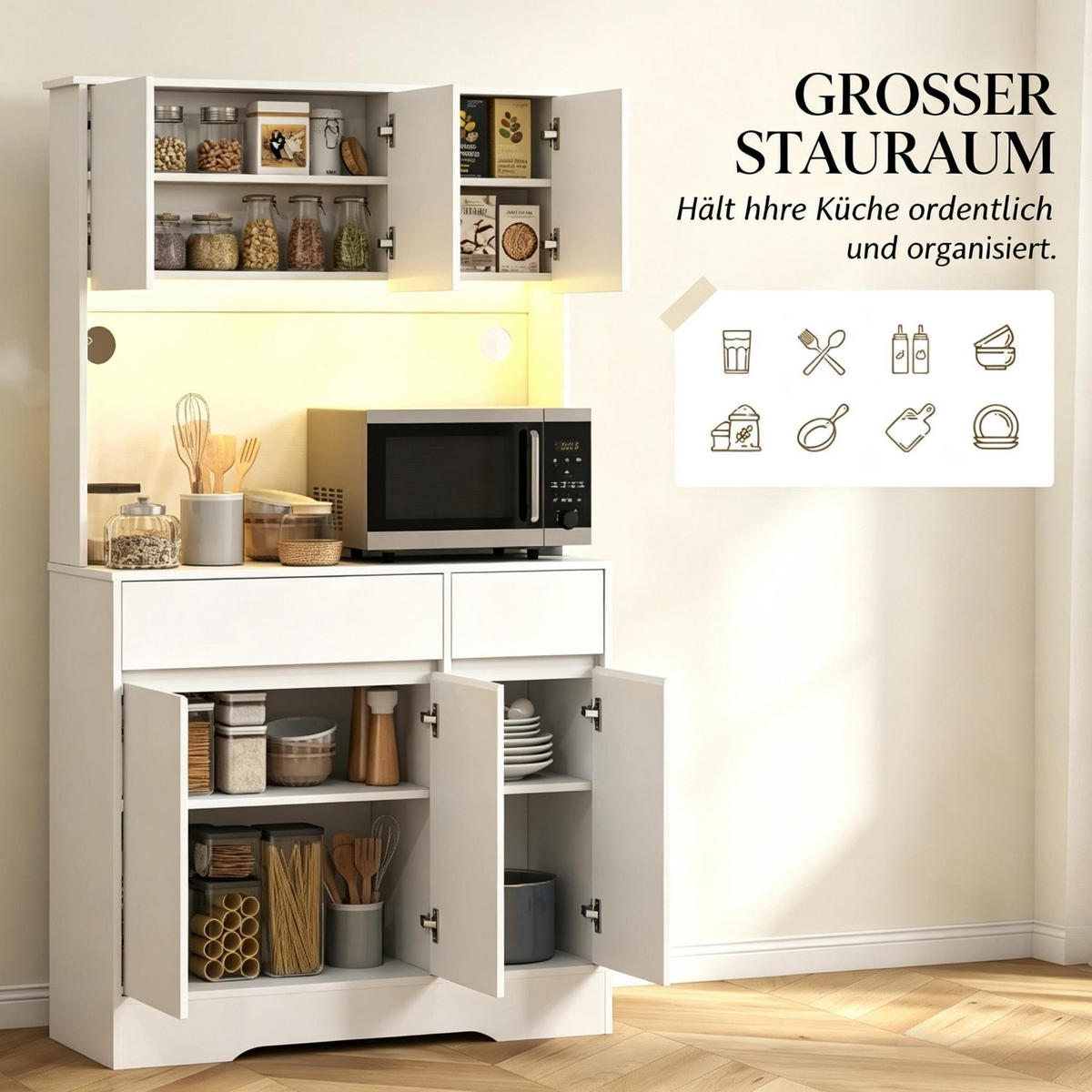 KÜCHENSCHRANK 100/180/38 cm MDF Weiß, 6 Türen und Arbeitsfläche, für Küche und Esszimmer - Weiß, Holzwerkstoff (38/180/100cm) - Rolipo