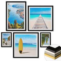 WANDBILDER 5er-Set - 50x50 cm & 20x30 cm & 40x60 cm Schwarzer Rahmen - Urlaubsblick Strand Palmen - Schwarz, Kunststoff (40/60cm) - ArtPrintCave