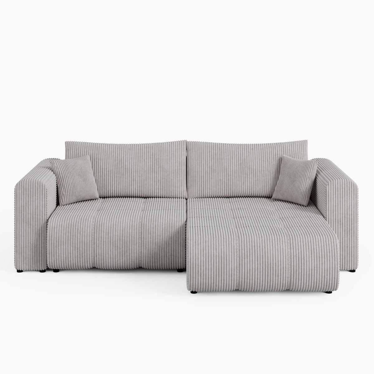 ECKSOFA RIVA Rechts Vanille Cord-Stoff L-Form Couch mit Schlaffunktion & Bettkasten - Schwarz/Weiß, Holz (160/255cm) - Barchello