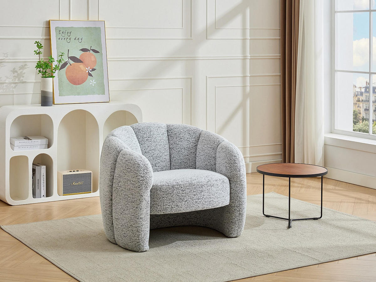 MUSCHELSESSEL - Chenille-Stoff - Grau - DELIPO - Grau, Textil (93/73/76cm) - Vente-Unique