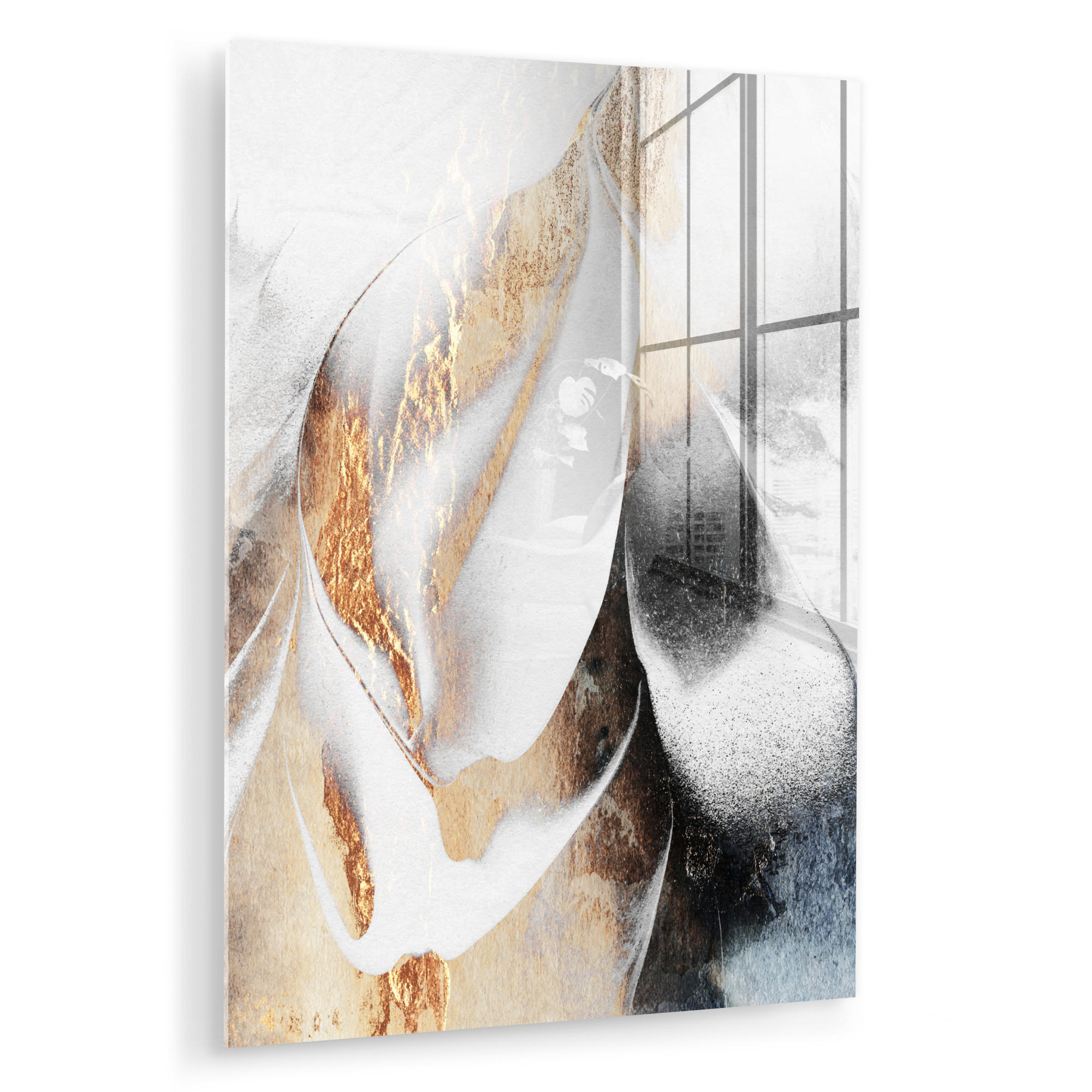 ACRYLGLASBILD Luxus - Abstrakt - Gold - Weiß 60x80 cm - Goldfarben, Glas (60/80cm) - MuchoWow