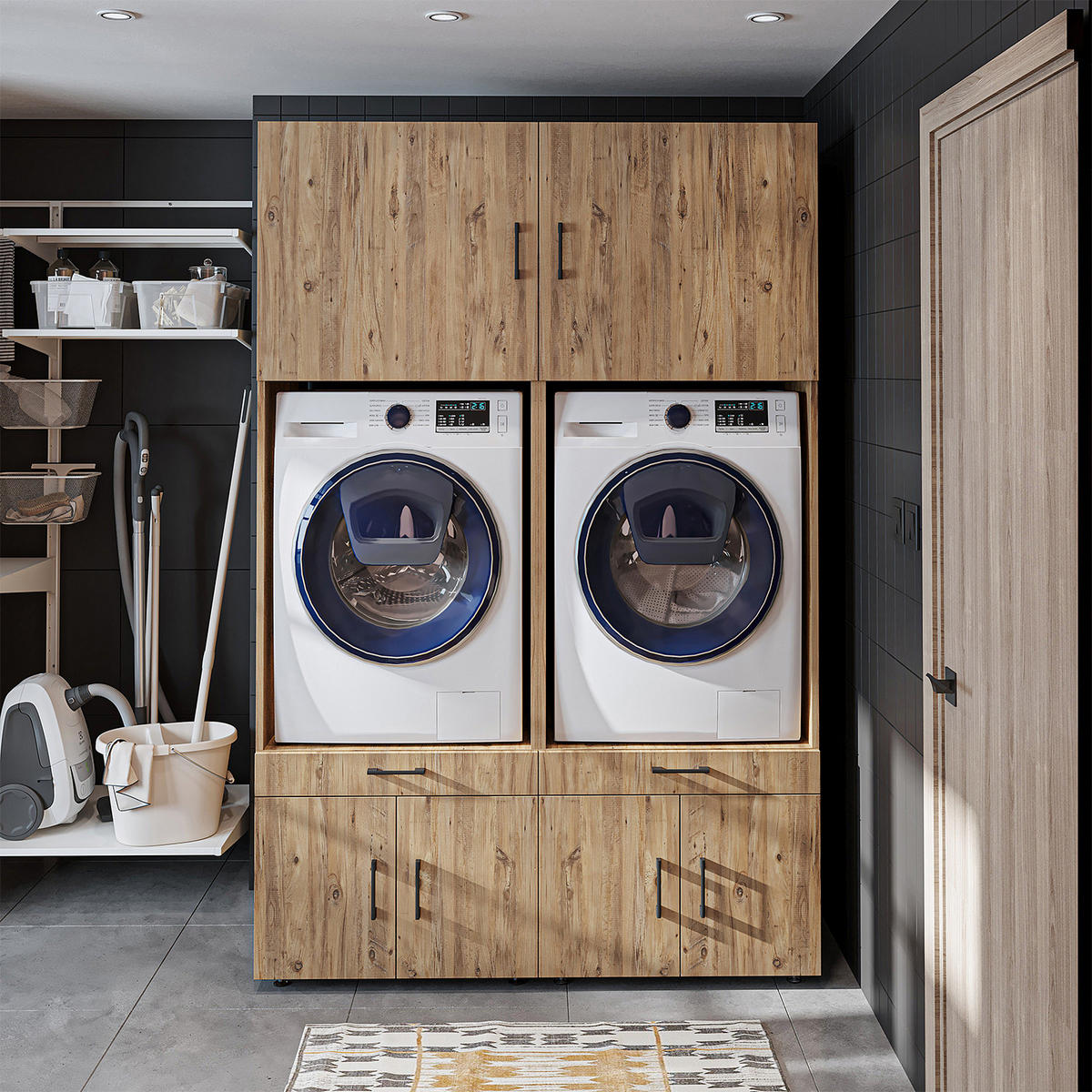 WASCHMASCHINENSCHRANK Serie 3 134cm Breit, 205cm Hoch - Eichefarben, Holzwerkstoff (134/205/67cm)