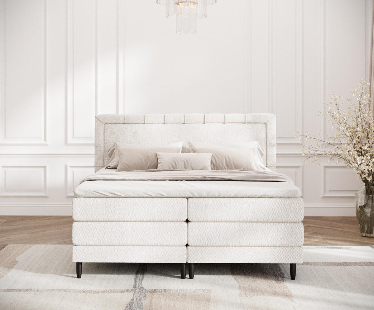 BOXSPRINGBETT Rimini Creme 180/200 cm mit Matratze und Topper - Creme/Schwarz, Holz/Holzwerkstoff (180/200cm) - Maison de Reve