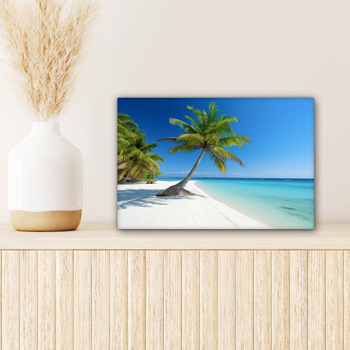 LEINWANDBILD Strand - Palme - Tropisch - Meer Deko Schlafzimmer 30x20 cm - Grün, Textil (30/20cm) - MuchoWow