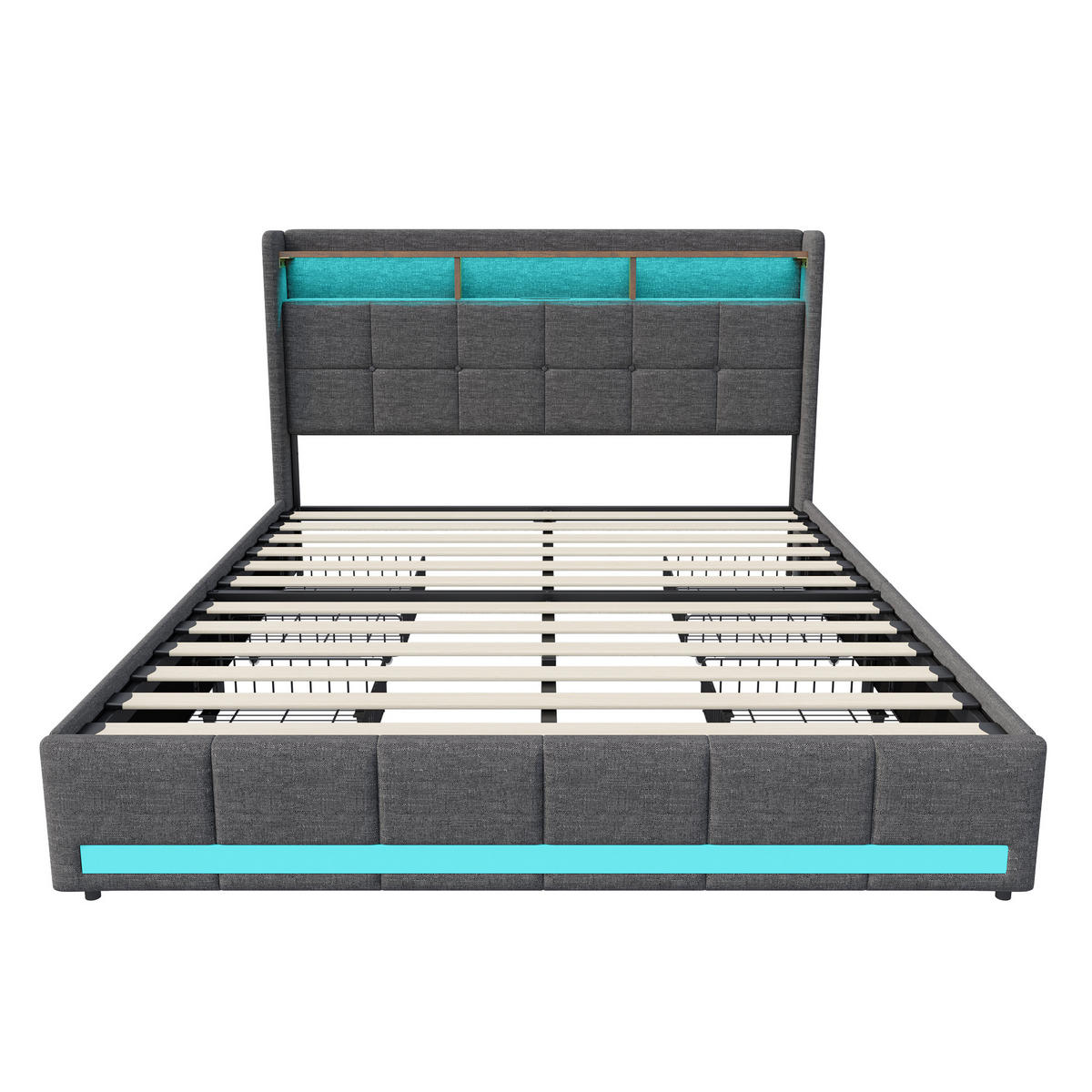 FUNKTIONSBETT POLSTERBETT 140x200 cm, mit USB-Laden & Stauraum, Grau - Grau, Holz (140/200cm)