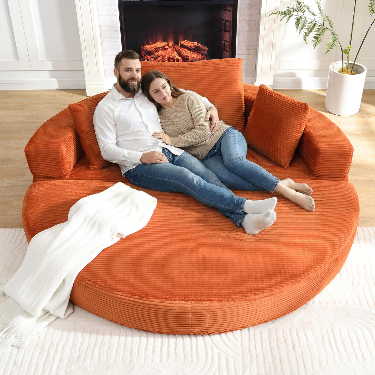 SOFA Orange 173x176 cm Cordstoff Klappsofa,Schlafsofa mit 3 Kissen Gästebett - Orange, Textil (173/60/176cm) - PARAFTA HOME