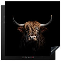 HERABDECKPLATTE - Schottischer Highlander - Porträt - Schwarz - Tier - 60x60 - Braun, Kunststoff (60/60/0.2cm) - MuchoWow
