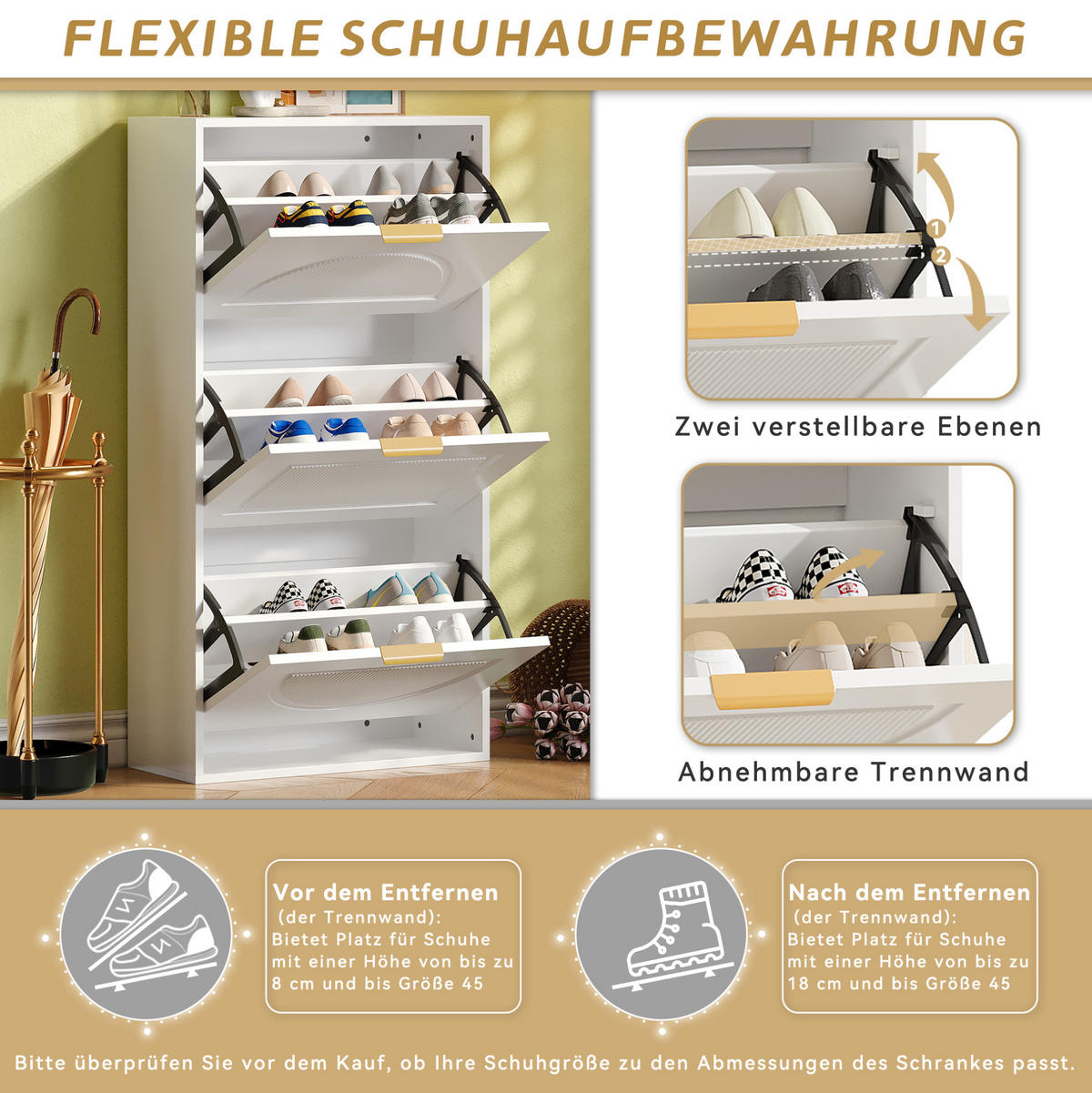 SCHUHSCHRANK 60/114/24 cm Weiß aus MDF und Spanplatte mit 3 Klappen - Weiß, Holzwerkstoff (60/114/24cm) - OKMYHOME