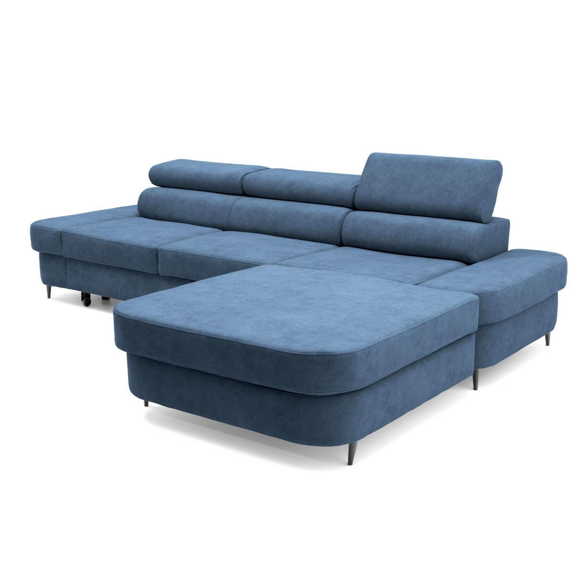 ECKSOFA JAZZ L Rechts mit Schlaffunktion 127x216 Velours Blau - Blau/Schwarz, Holz/Textil (237/285cm) - Muffo