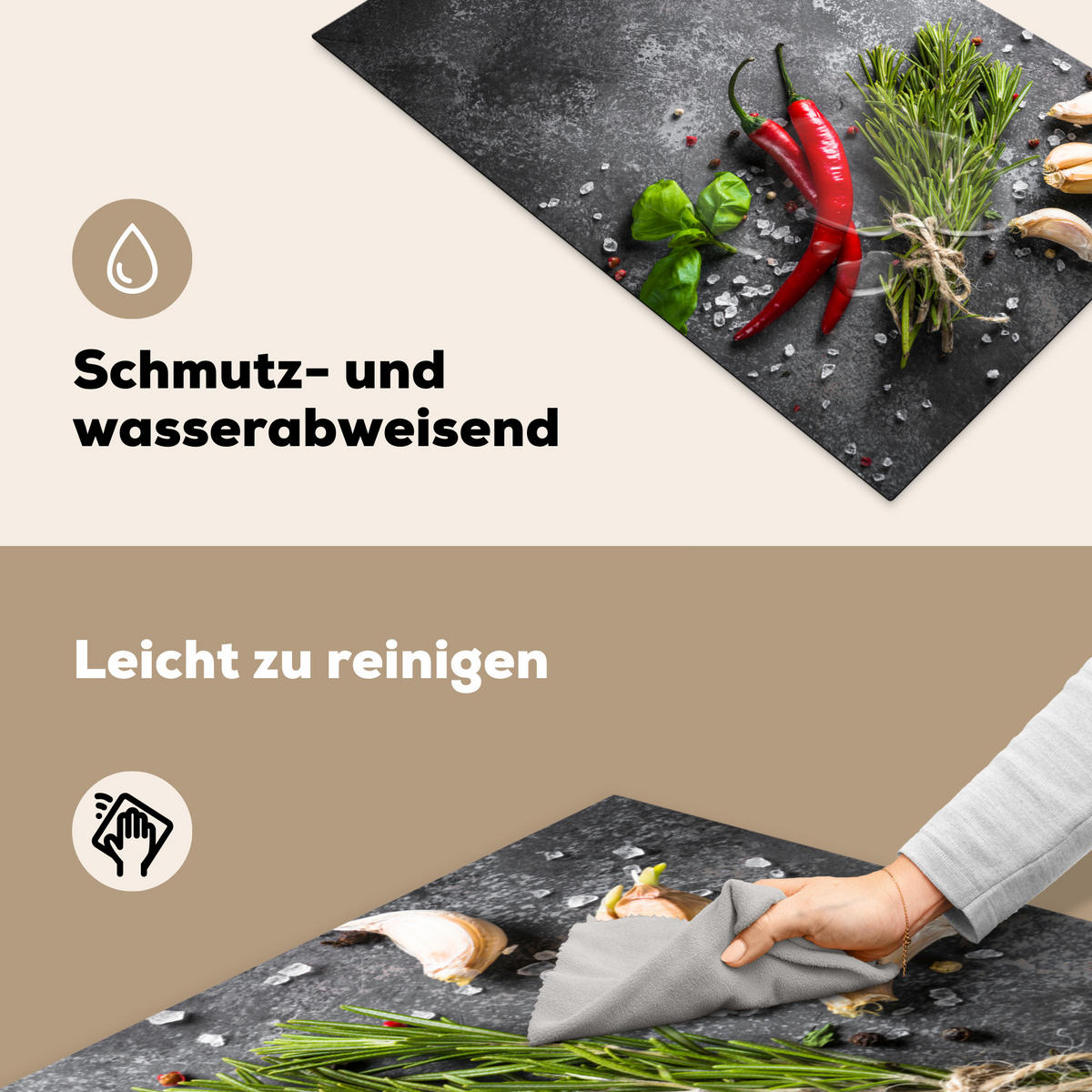 HERDABDECKPLATTE Pfeffer - Kräuter - Gewürze - Beton 83x51 cm - Rot, Kunststoff (83/0.2/51.5cm) - MuchoWow
