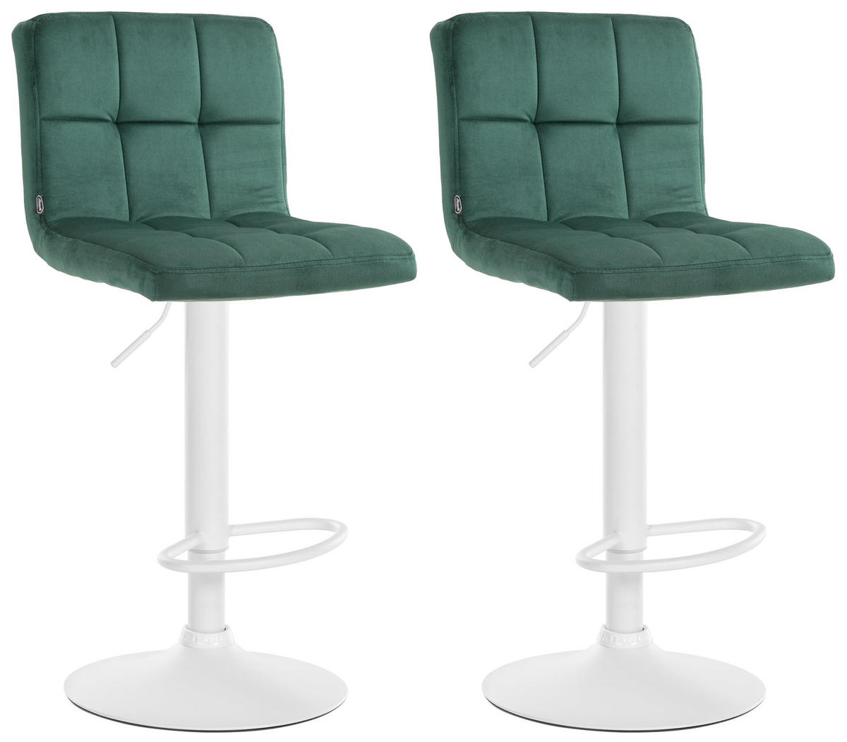 BARHOCKER 2er Set Samt grün - Weiß/Grün, Textil/Metall (46/94/47cm) - CLP