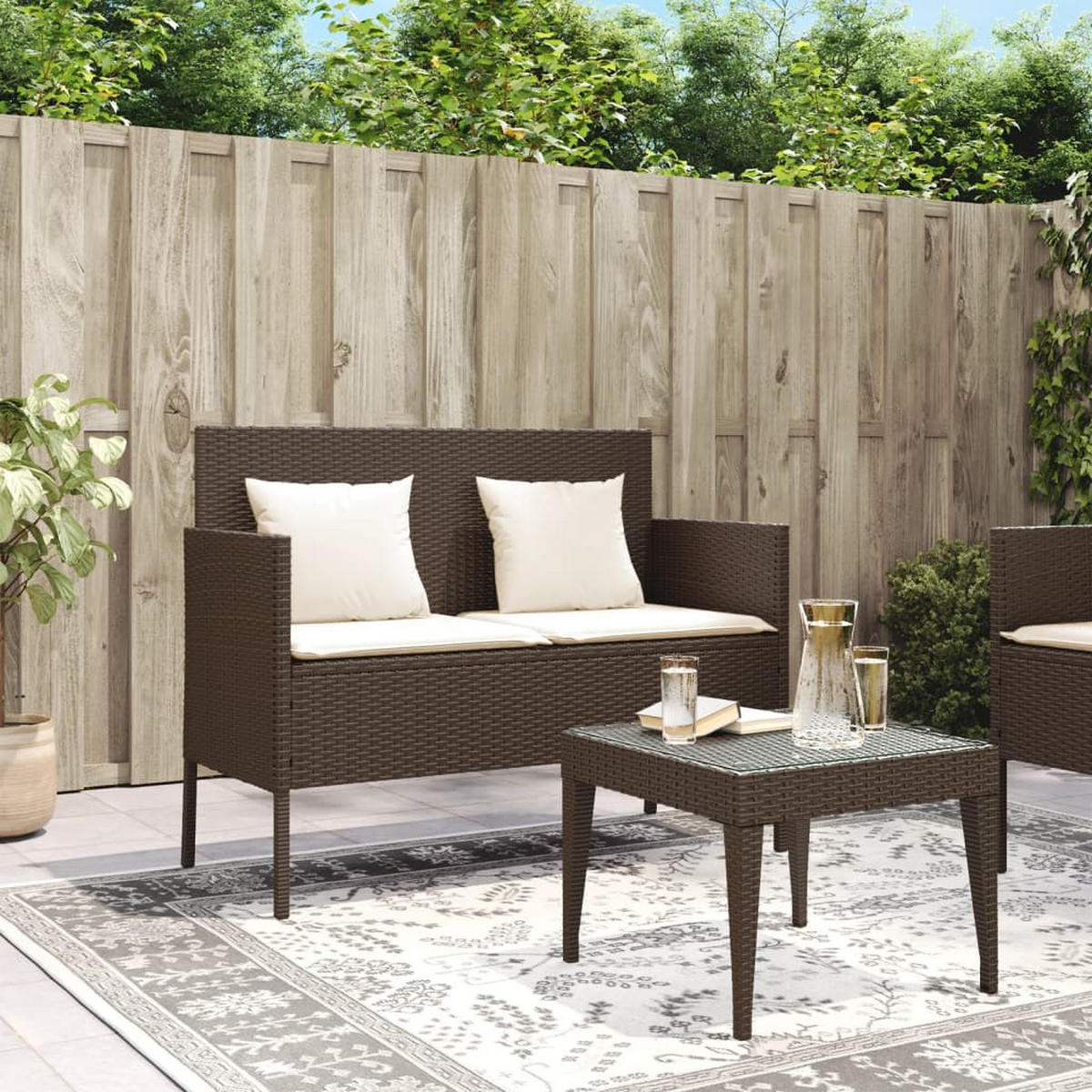 GARTENBANK Mit Kissen Braun Poly Rattan - Braun, Kunststoff (61/87/113cm) - vidaXL