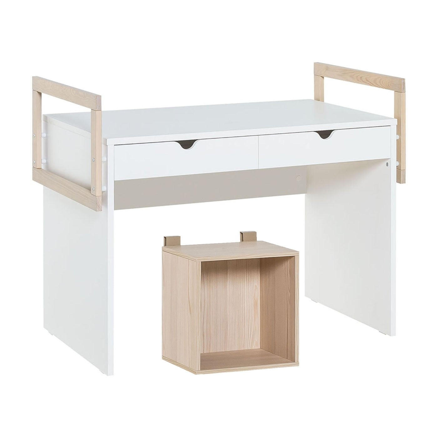 SCHREIBTISCH mit 2 Schubladen und offenem Würfel vorne - STIGE - 118/65/93,4 cm - Weiß, Holzwerkstoff (118/65/93.4cm) - Calicosy