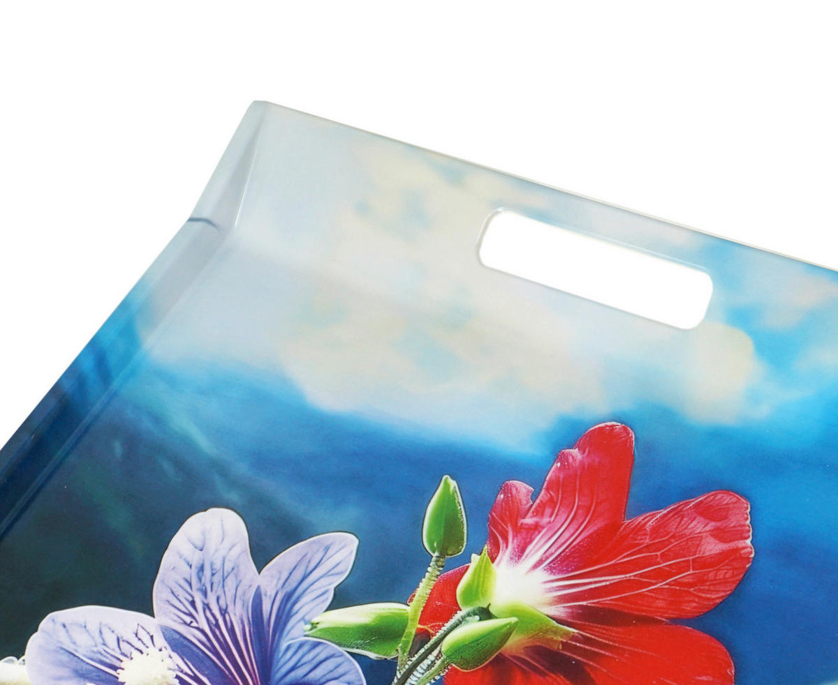 TABLETT Bergblume, rechteckige Serviertablett mit Griff 54x35 cm - Blau, Kunststoff (35/3/54cm) - Lashuma