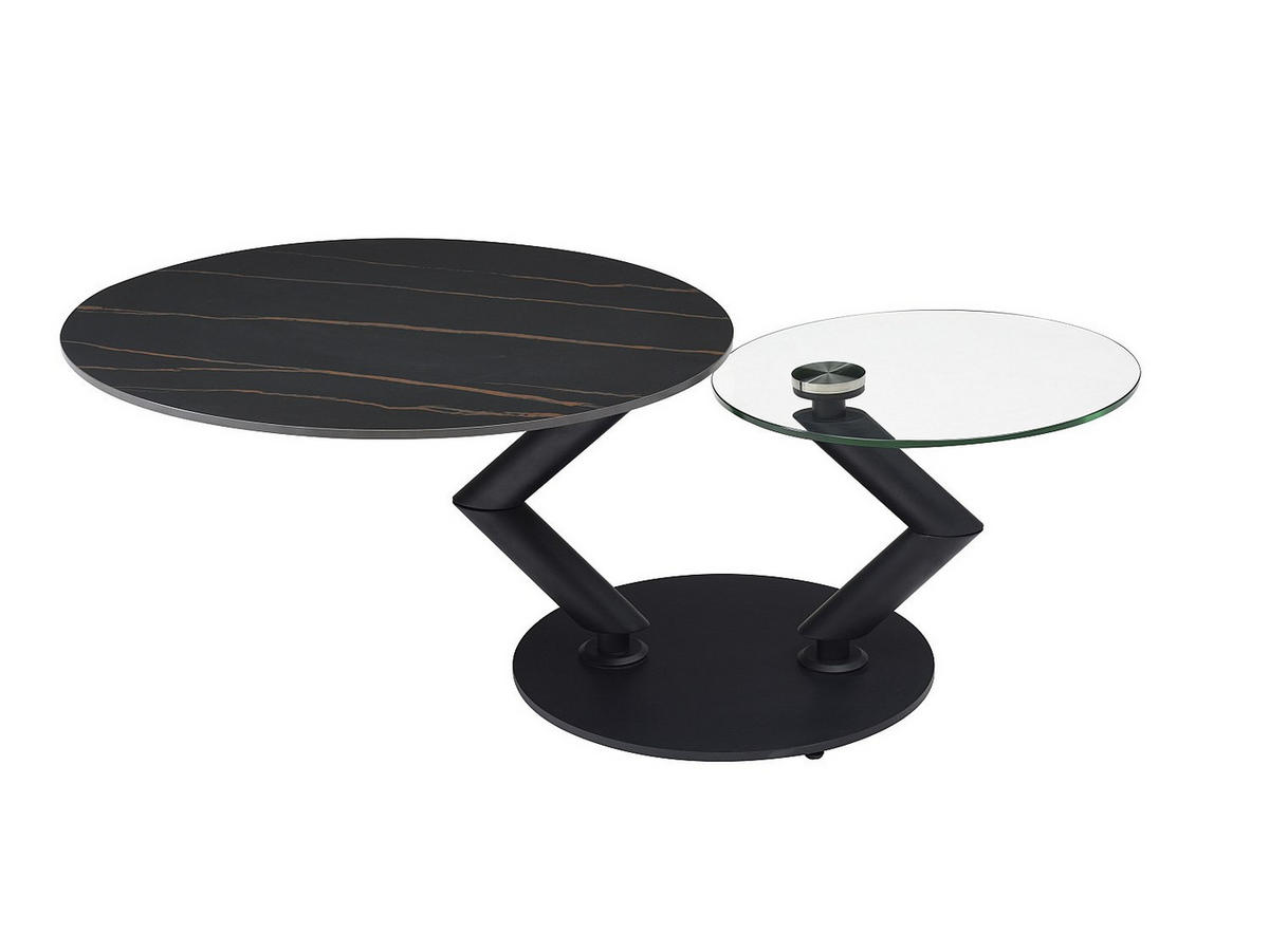 COUCHTISCH modulierbar - 130 cm, 80 cmcm x 80 cmcm - Glas, Keramik - Transparent, Schwarz - ELDOVA - Schwarz, Glas (80/130/43cm) - Vente-Unique