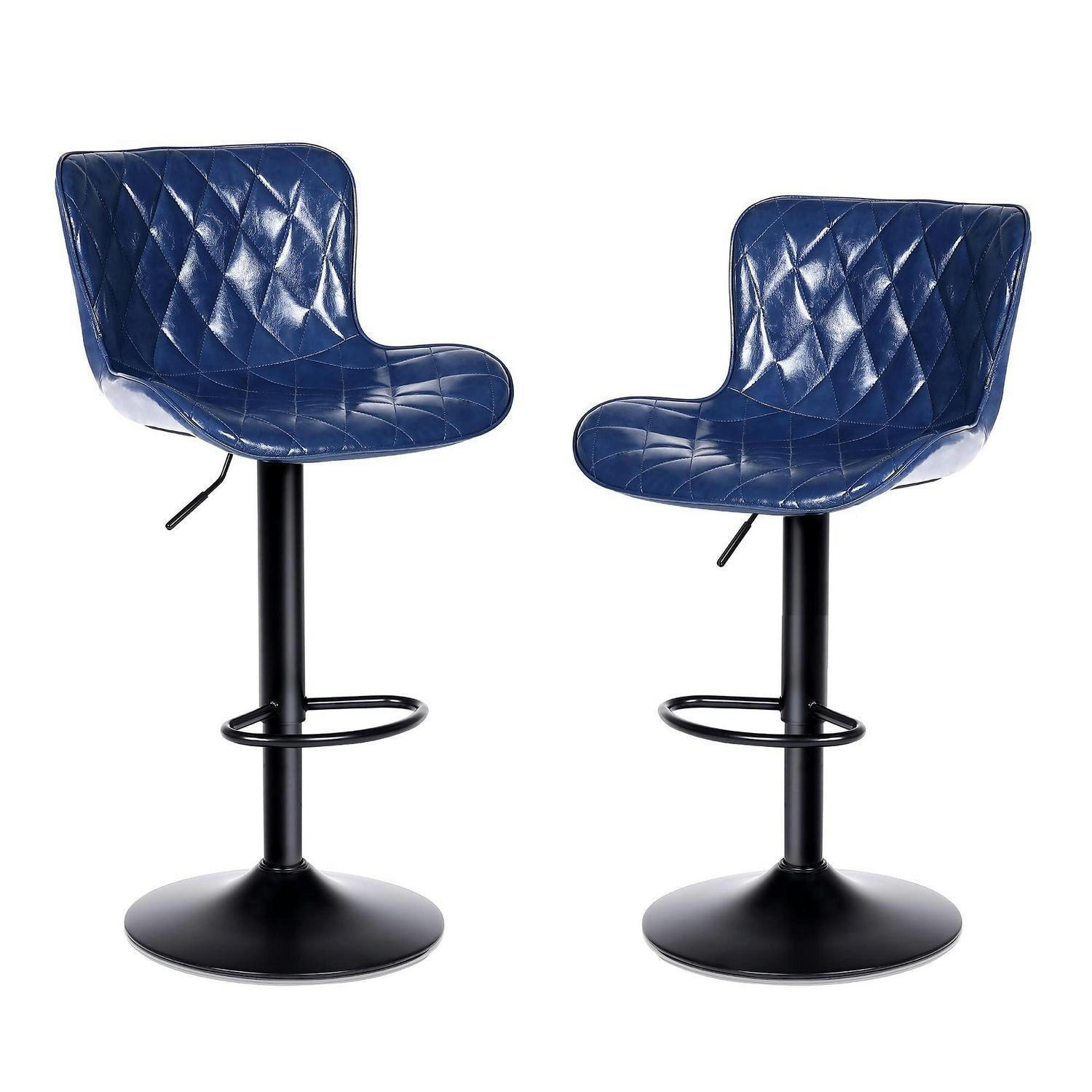 BARHOCKER 2er-Set Leder Blau Höhenverstellbar mit Lehne - Blau, Leder (41/104/52cm)