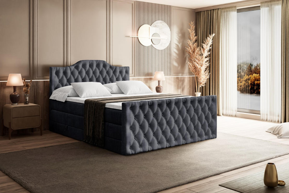 BOXSPRINGBETT VILA-1-Z KING - 160x200 - H3/H4 - Dunkelgrau - Dunkelgrau, Holzwerkstoff (160/200cm) - ALTDECOR