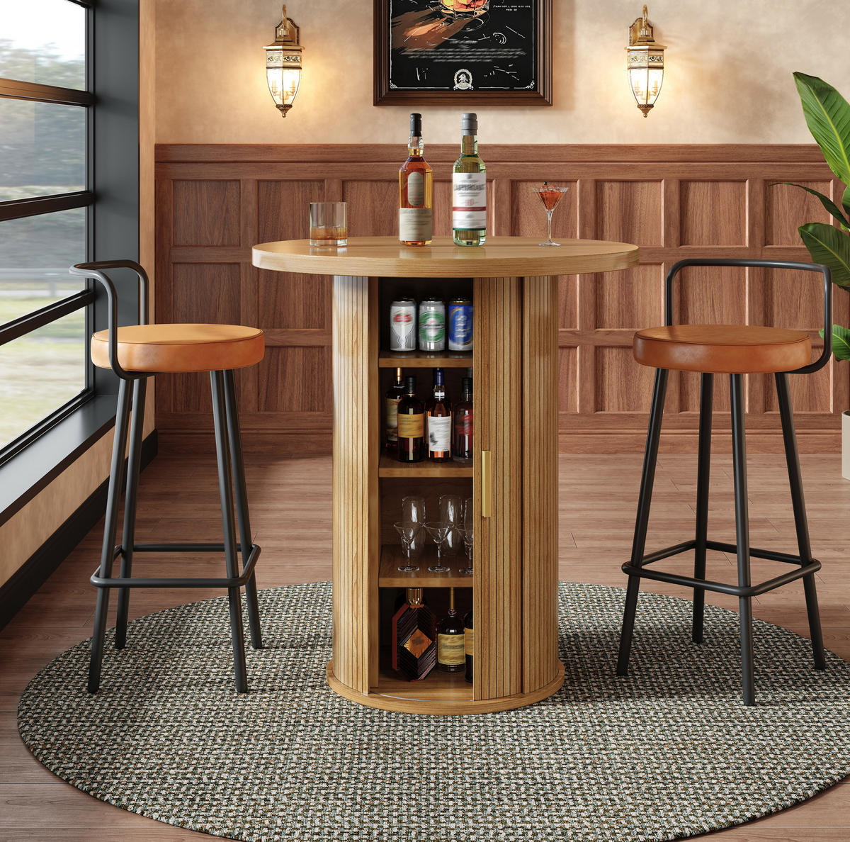 BARTISCH mit Stauraum 60 x 60 x 91,6 cm Holzoptik - Birnbaumfarben, Metall (60/60/91.6cm) - Meubliv