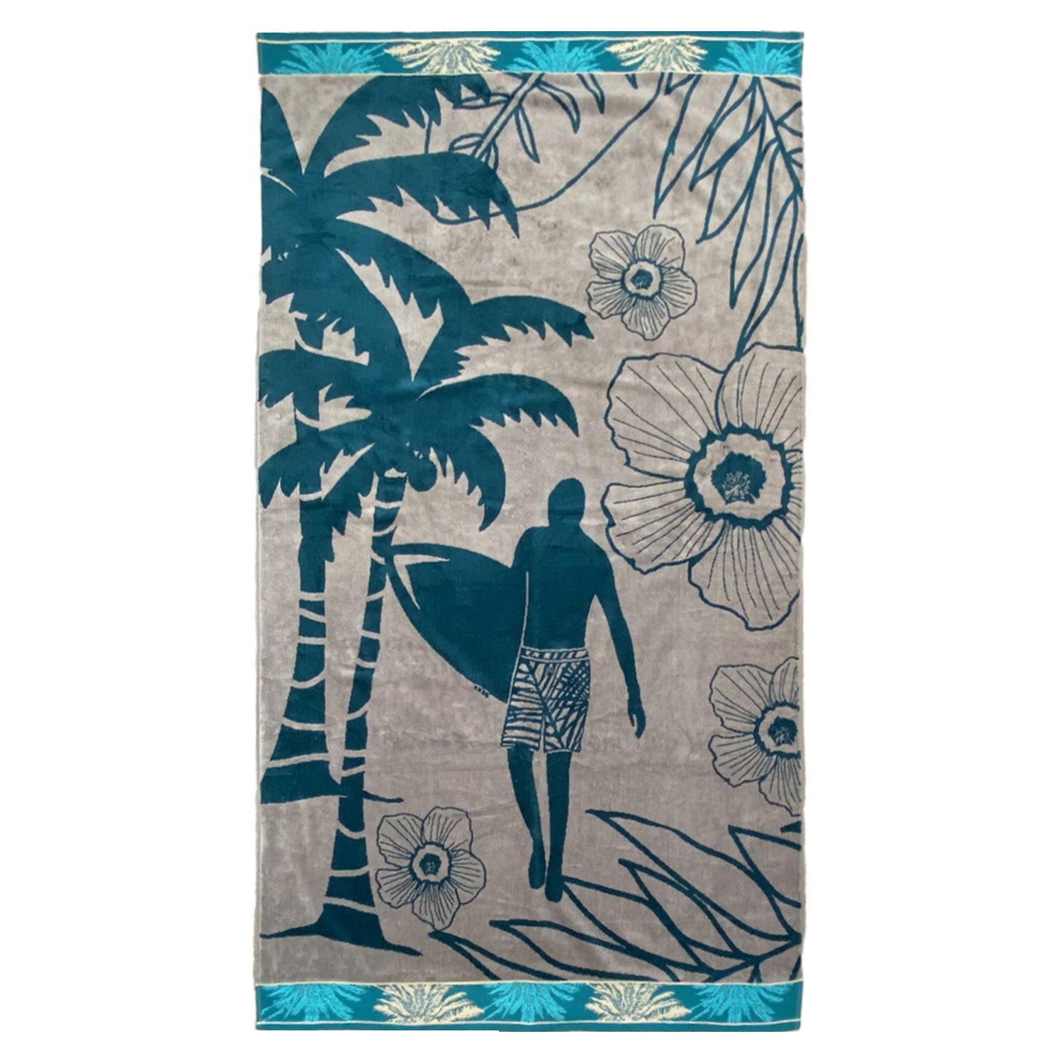 STRANDTUCH Frottee Samt Jacquard Blau 100x175 470g/m² - Dixon - Blau, Textil (100/175cm) - LE COMPTOIR DE LA PLAGE