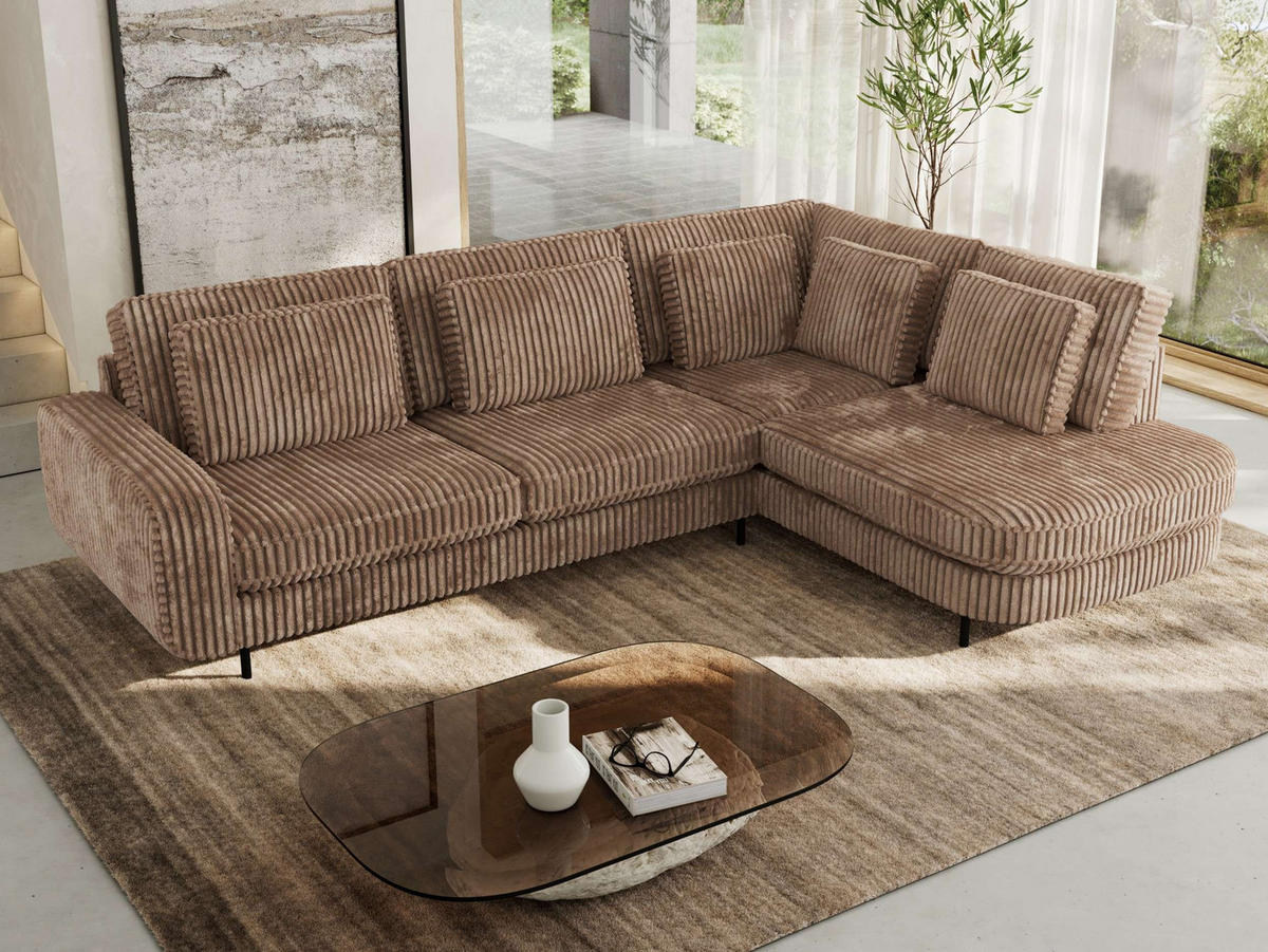 ROHOVÁ SEDAČKA CALENO L - Hnědá Manšestr - Levá Strana - černá/hnědá, kov/textil (317/225cm) - MKS
