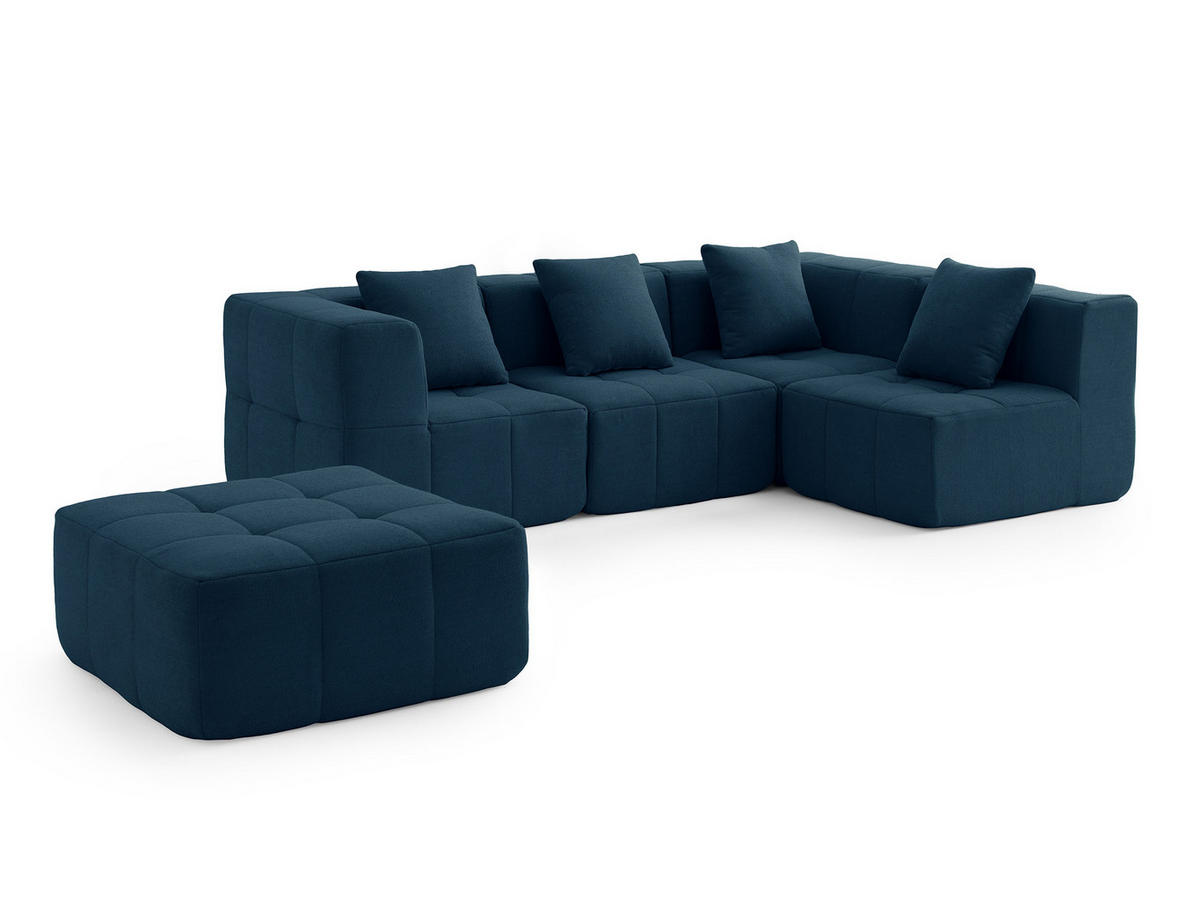 ECKSOFA Bouclé-Stoff Tiefblau - Blau, Textil (260/190cm) - MILYsofa