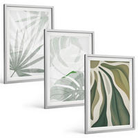 BILDER SET 3er Set - 40x60 cm Silberner Rahmen - Blätter von Pflanzen in Grün und Grau - Silberfarben, Kunststoff (40/60cm) - TULUP