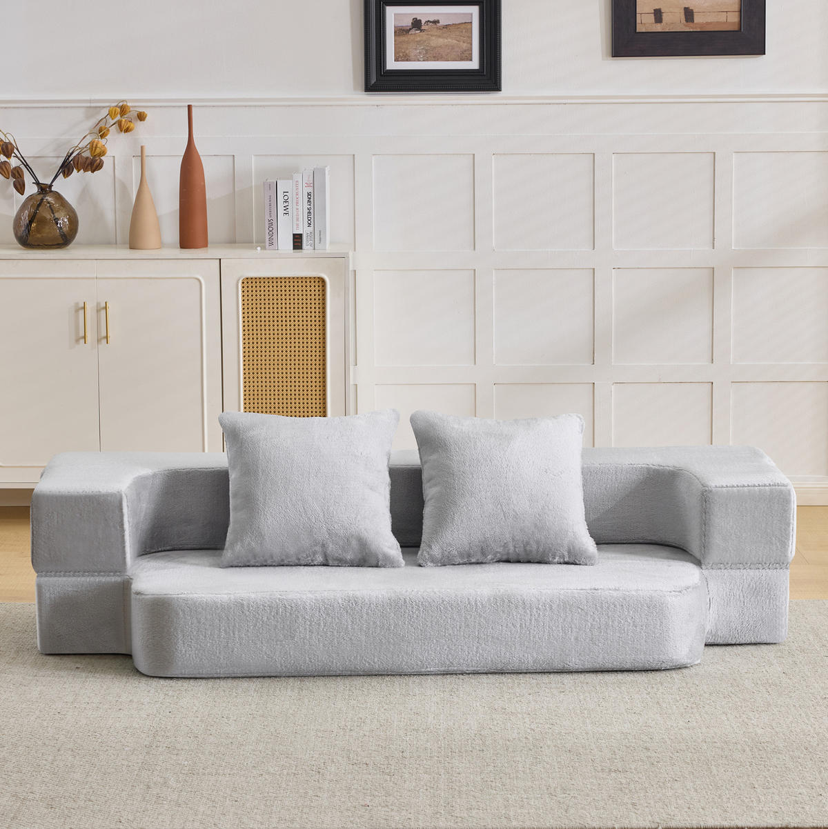 SOFA klappbar 2-Sitzer Hellgrau - Hellgrau, Kunststoff (52/48/190cm) - Meubliv